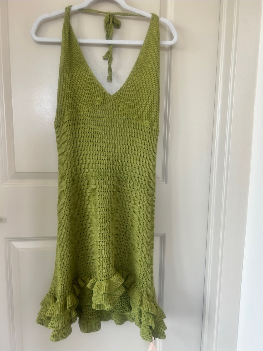 SHEIN Olive Green Backless Knit Ruffle-Hem Dress